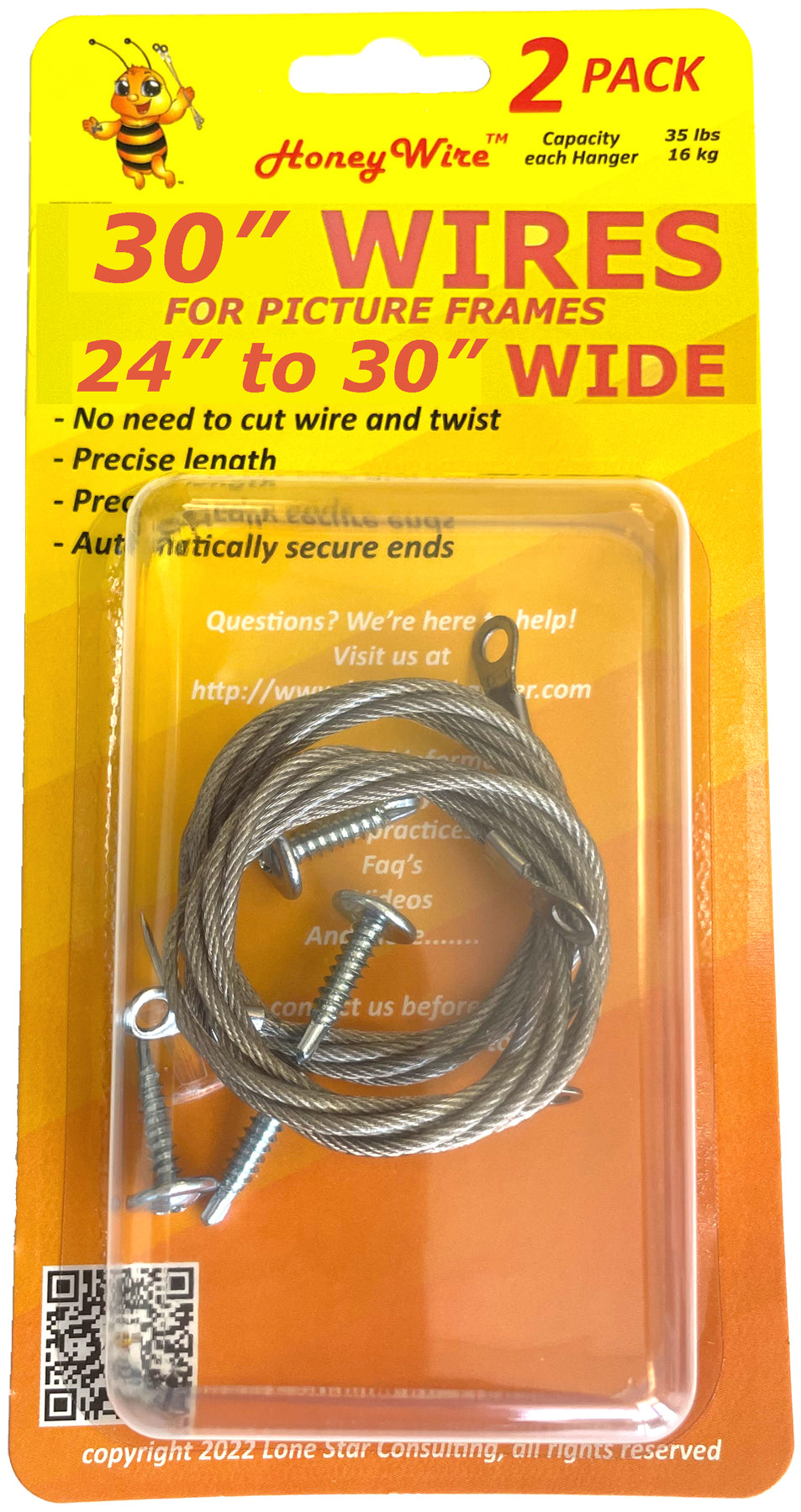 HW0230 - Standard HoneyWire™ 2 Pack 30 Precision Picture Hanging Wire for  frames 24 to 30 Wide