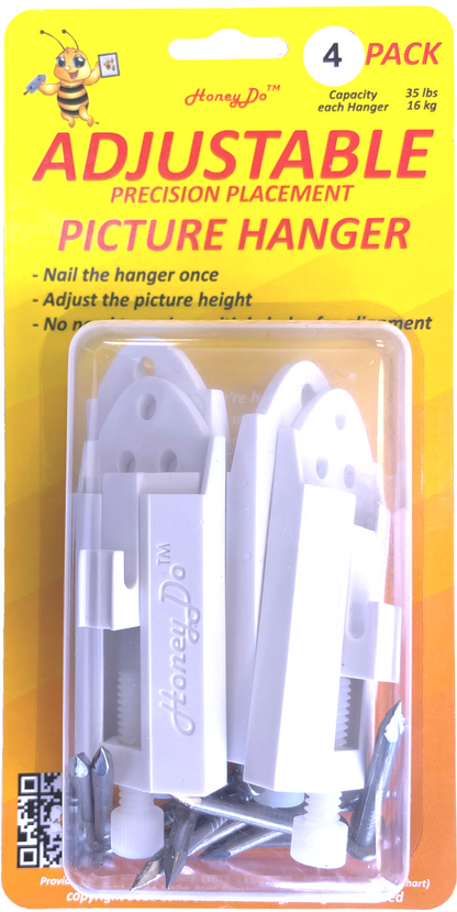 4 - HD1-2021-4 ___ 4-Pack HoneyDo picture Hanger adjustable hook- White